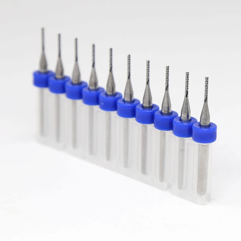 HANGXIN 10pcs / lot 1.0mm 1.2mm PCB End Mills Tungsten Carbide CNC Wood Bit Router Metal Cutting CNC Milling Machine Rehearsal