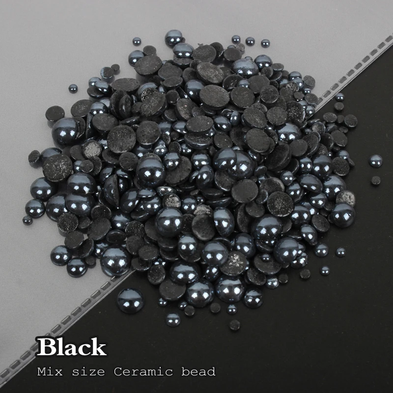 Good Quality 2mm.3mm.4mm.5mm 6mm black mix Sizes 1000pcs/lotCeramic Beads Half Round Flatback Pearl to glue DIY Nails Art Garmen