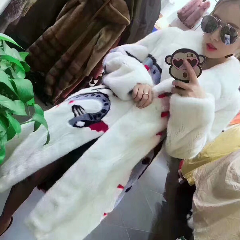 Ftangaiur 冬用レディースジャケット 輸入ミンクファーコート スリム ターンダウンカラー プリントミンクコート エクストラロング 本物のミンクファーコート