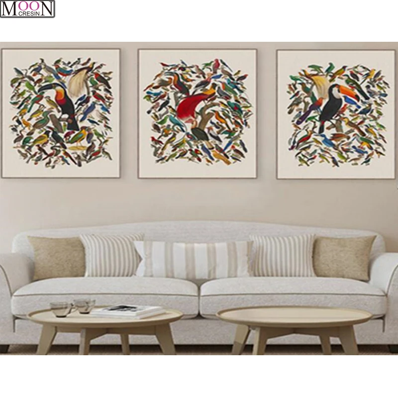 3 Pcs/SET,Diamond Embroidery,Vintage Retro,5D,diy,Diamond Painting Birds,Cross Stitch,3D Picture,Diamond Mosaic,Home Decoration.