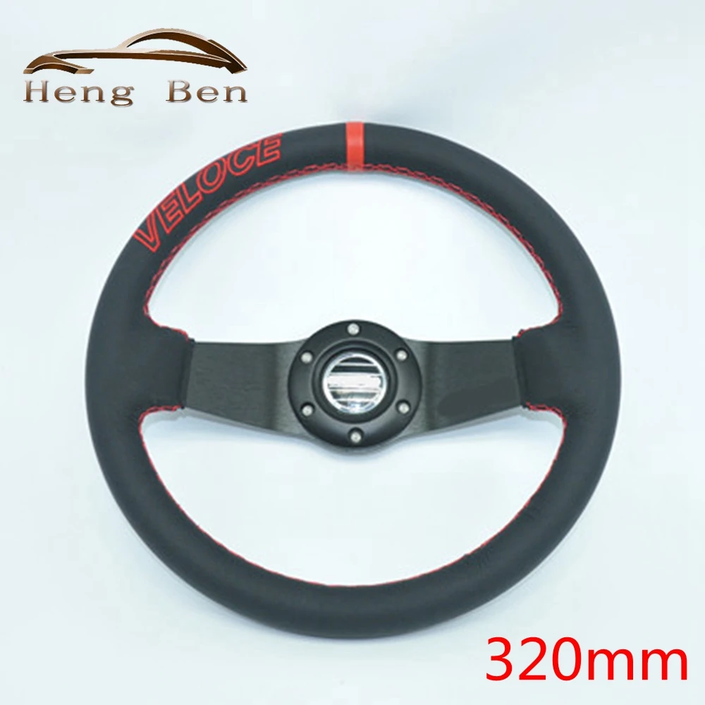 HB High Quality Universal Fits Racing Sport 320mm PU Leather Deep Dish Alloy Steering Wheel 5163