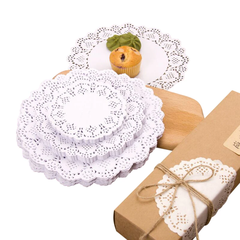 100Pcs/Lot Food Grade Round Oil Absorbing Paper Cake Biscuit Decor Lace Paper Party Wedding Food Dessert Placemat Bottom Paper