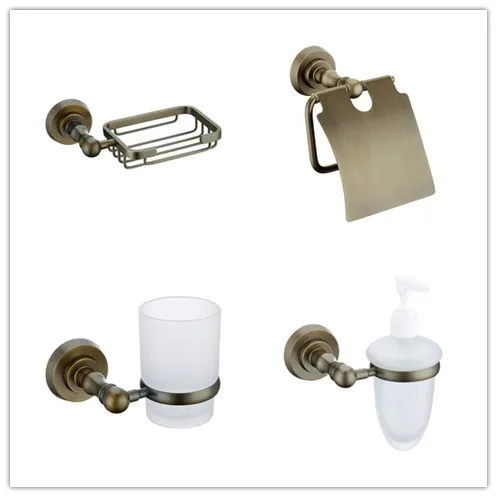 Antique brass solid brass Bathroom hardware Accessory set Paper holder Soap Basket Soap dispenser single toothbrush cup