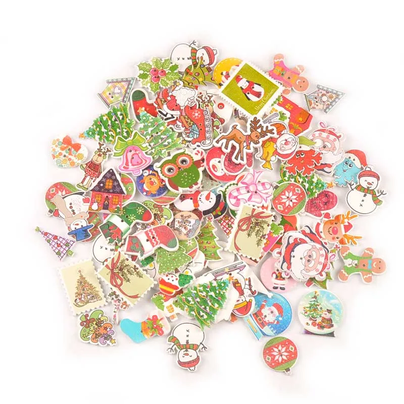 25pcs Mix Cartoon Christmas Pattern Wooden Buttons Scrapbooking Crafts For DIY Sewing Clothes Handmade Apparel Accessories M2516