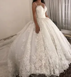 Maßgeschneiderte Luxus-Ballkleid-Hochzeitskleider, Spaghettiträger, Spitze, Applikation, Brautkleider, 2025, Brautkleid, Vestido de Novia