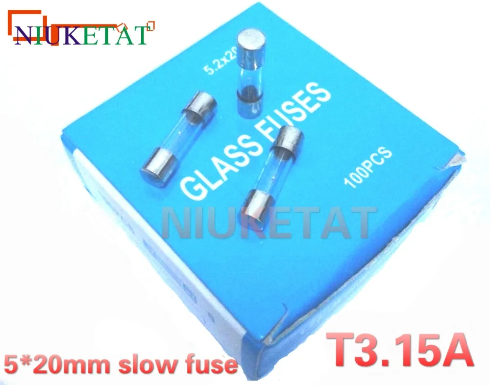 100pcs/box 5*20mm 3.15A 250V slow fuse 5*20 T3.15A 3150mA 250V Glass Fuse 5mm*20mm