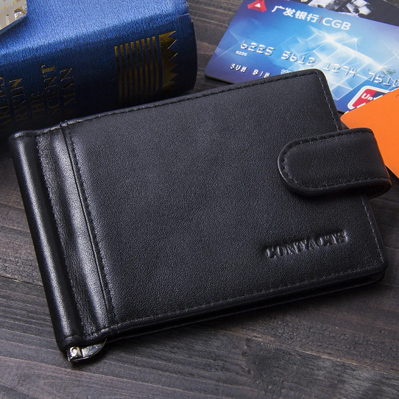 CONTACT'S Fashion – portefeuille en cuir de vache véritable pour homme, Mini porte-monnaie vintage avec pince à billets, haute qualité