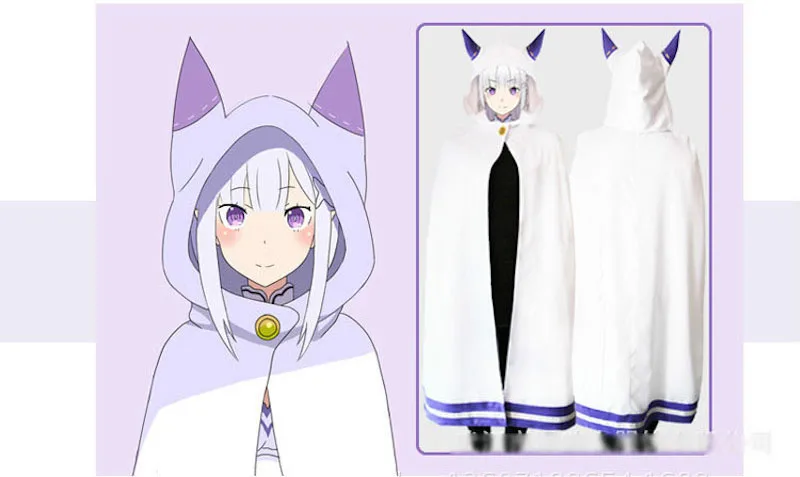 Re:Zero kara Hajimeru Isekai Seikatsu Emilia Cat Ear Cloak Casual Cape Re:Life in a Different World from Zero Cosplay Costume