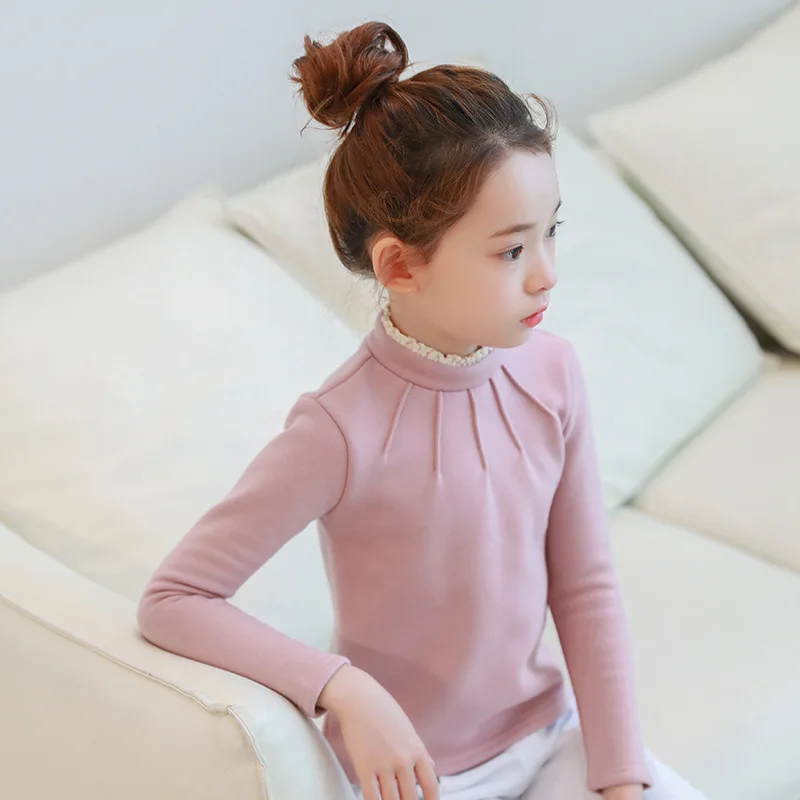 

New Baby Girls Clothing Sweet Girl Thick Turtle-neck Basic T-shirt Children Solid Long-sleeved Tee Winter Girls Top