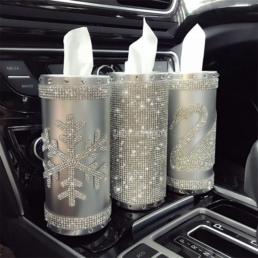 1PC Shining Full Crystal Diamond Tissue Box Holder For Car Lady/Girls Bottle Cup Design Towel Paper Dispenser Tissue Container