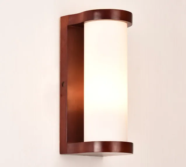 

Chinese style red wood frame wall lamps Rustic white glass lampshade E27 LED lamp for porch&stairs&pavilion&bedroom XDBD004