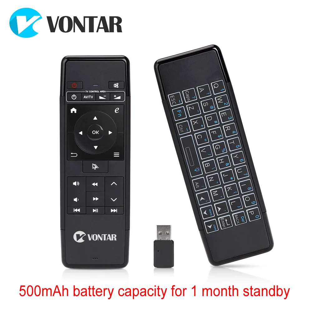 VONTAR 2.4GHz Air Mouse Wireless Keyboard 6-Axis IR Learning Backlit Remote Control USB Receiver for Android TV BOX PC Projector