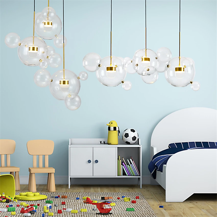 

Nordic Bubble Ball Mickey Clear Glass Pendant Lights Luxury Living Room Bedroom Dining Restaurant LED Hanging Lamps Lighting