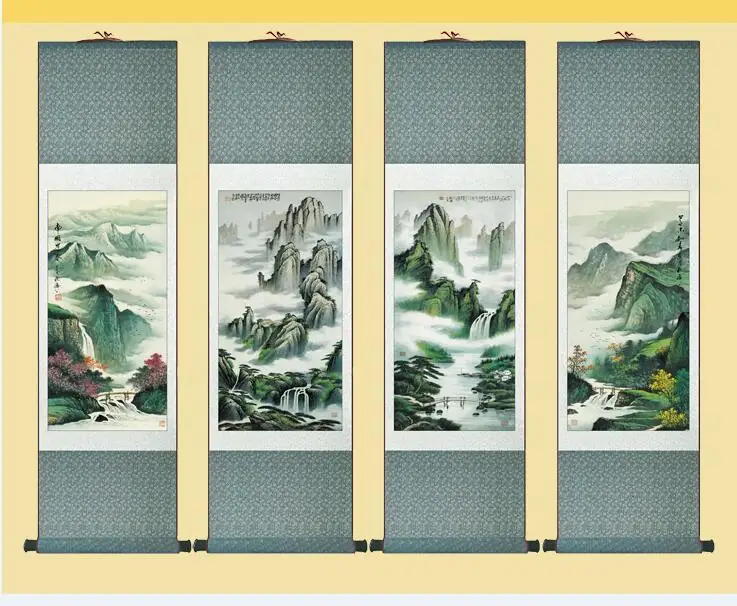 

4pc/lot Shanshui painting Traditional people painting Chinese scroll painting landscape art painting home decoration painting