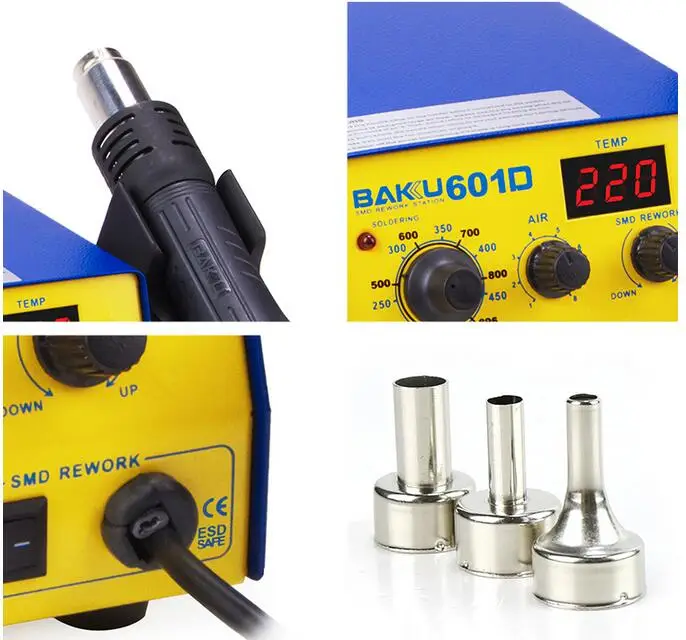 Hot Air SMD Rework Station 220V/110V LED Digital แสดงสถานีบัดกรี BGA Rework บากู BK-601D