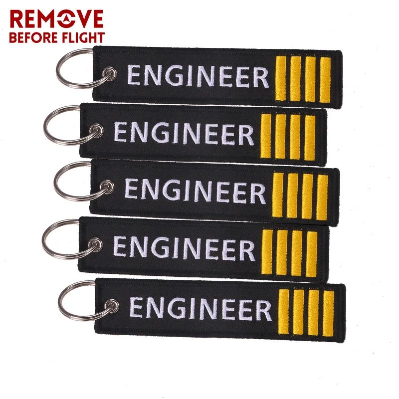 Fashion Engineer Pilot Key Chain 3PCS/LOT Remove Before Flight OEM Embroidery Black Key Label Luggage Safety Tag Keyring Car Gif