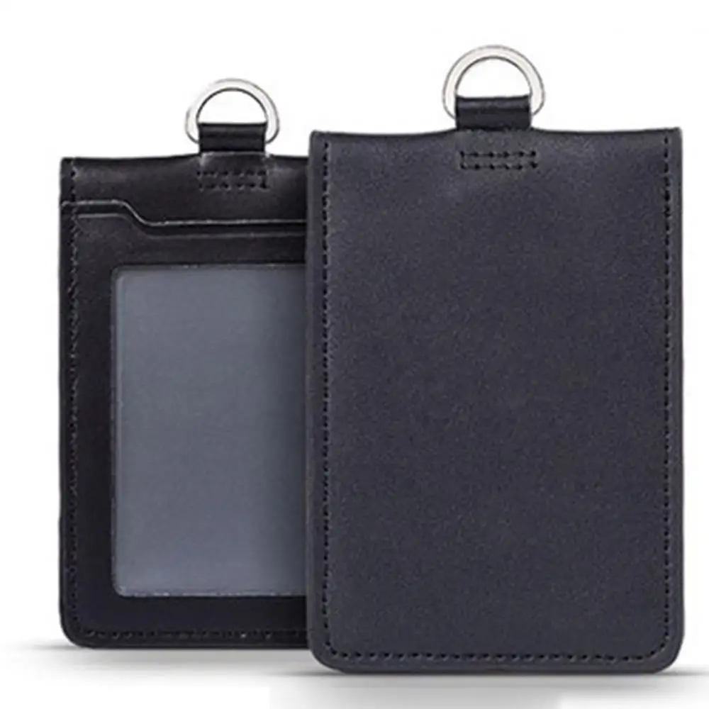 

Card & ID Holder No Logo Double Layer Genuine Leather Badge Case Black Two Decks for Pilot Aviator Airmen Flight Crew