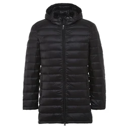 Chaqueta de plumón de pato para hombre, Parkas ultraligeras con capucha, cortavientos de Color sólido con cremallera, abrigo de invierno, 90%