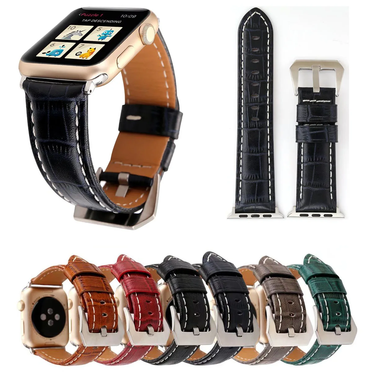 Leather Watch Strap for Apple Watch Band 40 41 44 45mm 49mm British Rural Flower Watchbands Series 1 2 3 4 5 6 7 8 Bracelet Belt