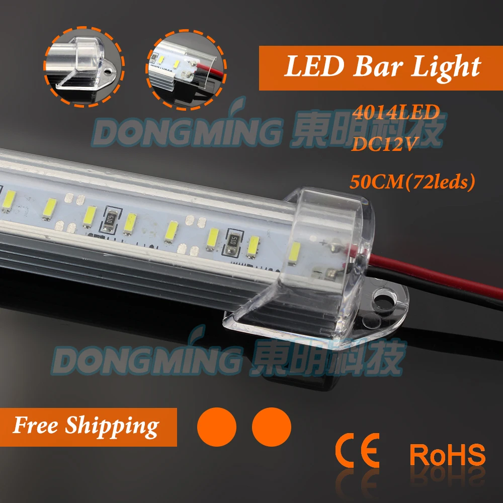 Factory direct sell 5pcs LED luces strip light 4014 50cm 72leds led bar light 12V + U groove + pc milky/clear cover high quality