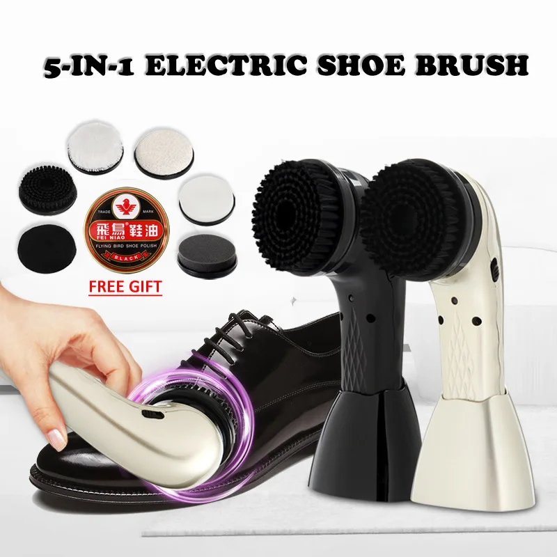 Portable 5-In-1 Electric Rechargeable Shoe Brush Leather Care Shine Brush Leather Sofa Car Seat Shoes Cleaning And Maintenance