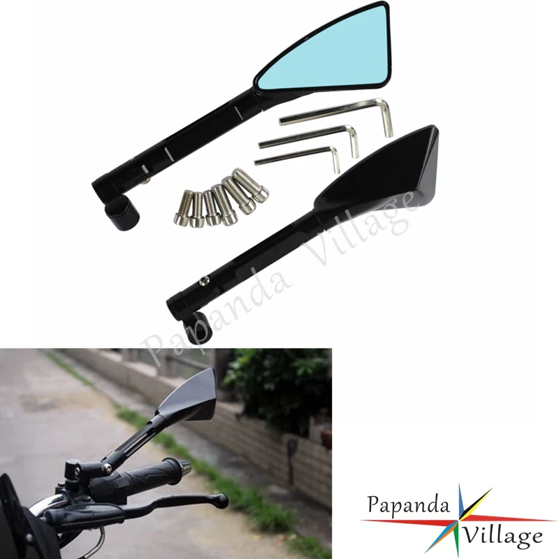 8mm 10mm Motorcycle Handlebar End Rear View Mirrors Blue Glass Side Mirrors for Harley Yamaha BMW Honda Suzuki Ducati Kawasaki