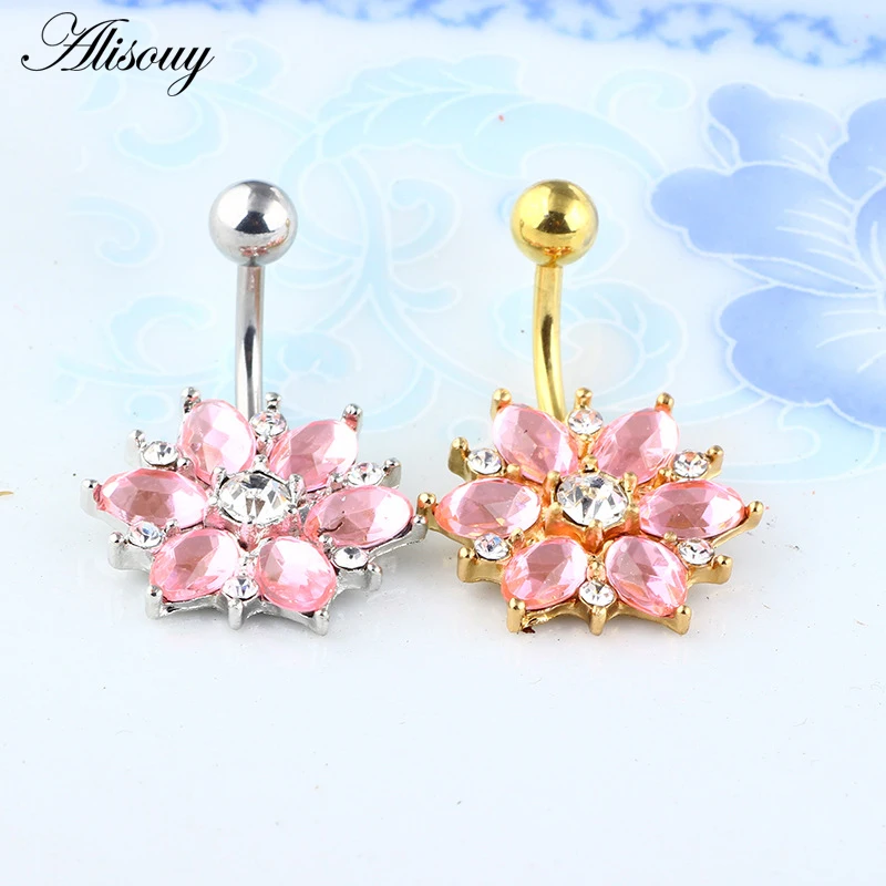 Alisouy 1PCS Surgical Steel Body Piercing Jewelry Flower Navel Belly Bar Pircing Belly Piercing belly button rings for girls