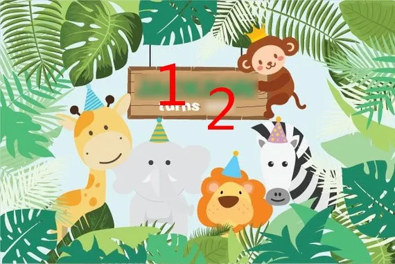 Custom Animal Jungle Safari Giraffe Lion Elephant Zebra Monkey Zoo backdrop Computer print birthday background