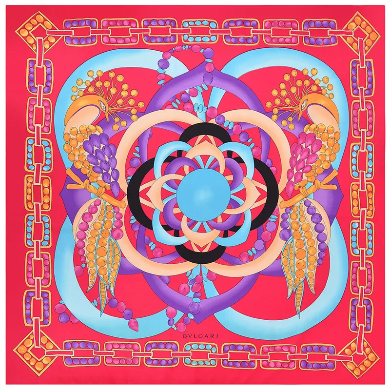 POBING Fashion Square Silk Scarf Women Luxury Brand Peacock Print Foulard Silk Head Scarves Stoles Femme Twill Bandana 130*130CM