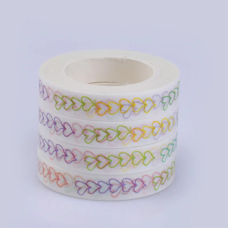 4Pcs/Pack 8mm*10m Rainbow Love Heart Dividing Line Decoration Washi Tape DIY Diary Planner Scrapbook Sticker Label Masking Tape