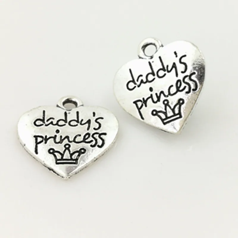 

20 pcs/Lot 15mm Antique Silver colour letter printed daddy's princess charm round disc message charms