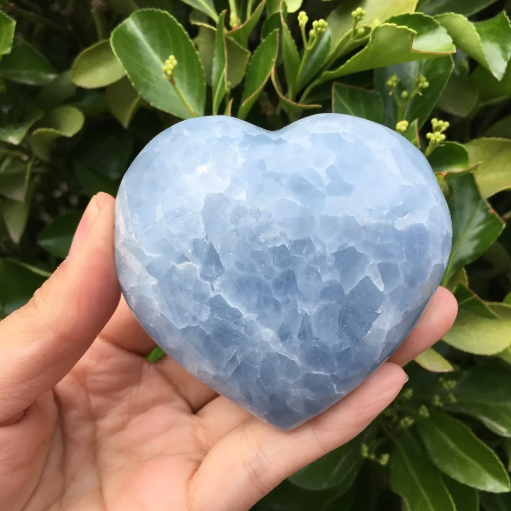 Natural Polished Blue Celestite Crystal Fossil Heart Specimen Healing