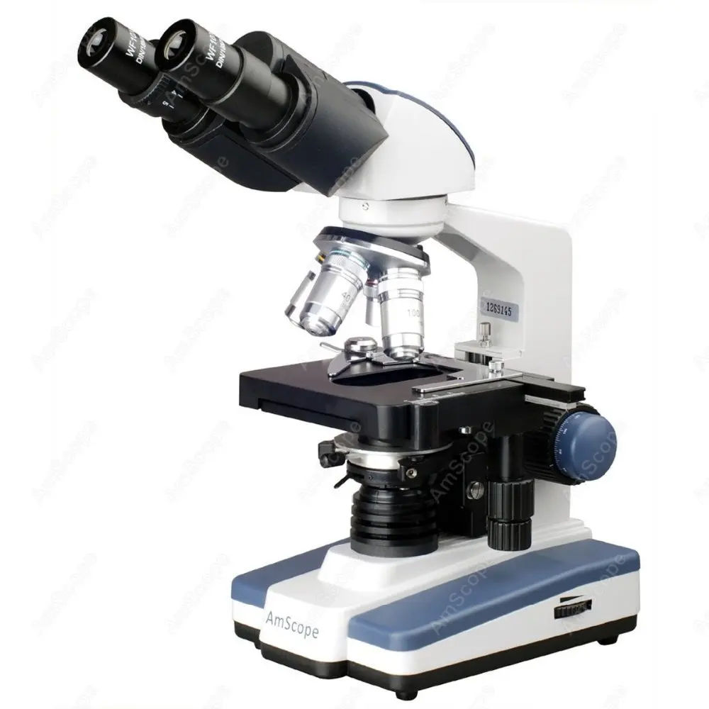 Microscópio Binocular Led de Laboratório Suprimentos Amscópio 40x2500x com Duas Camadas Mecânico 3d