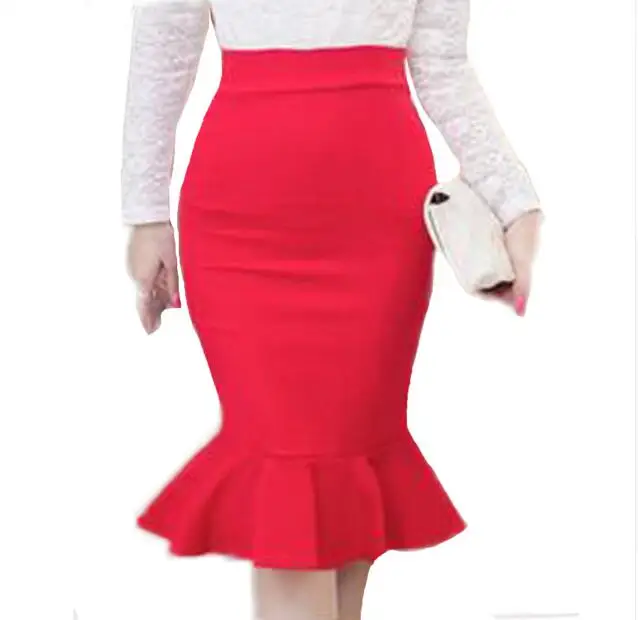 

Women Skirts Plus Size High Waist Bodycon Skirt Elegant Office Ladies Ruffles elasticity Skirt women Plus Size saia 5XL