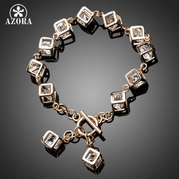 AZORA Brand Design Gold Color Stellux Austrian Crystal 12pcs Cube Charm Bracelet TS0023