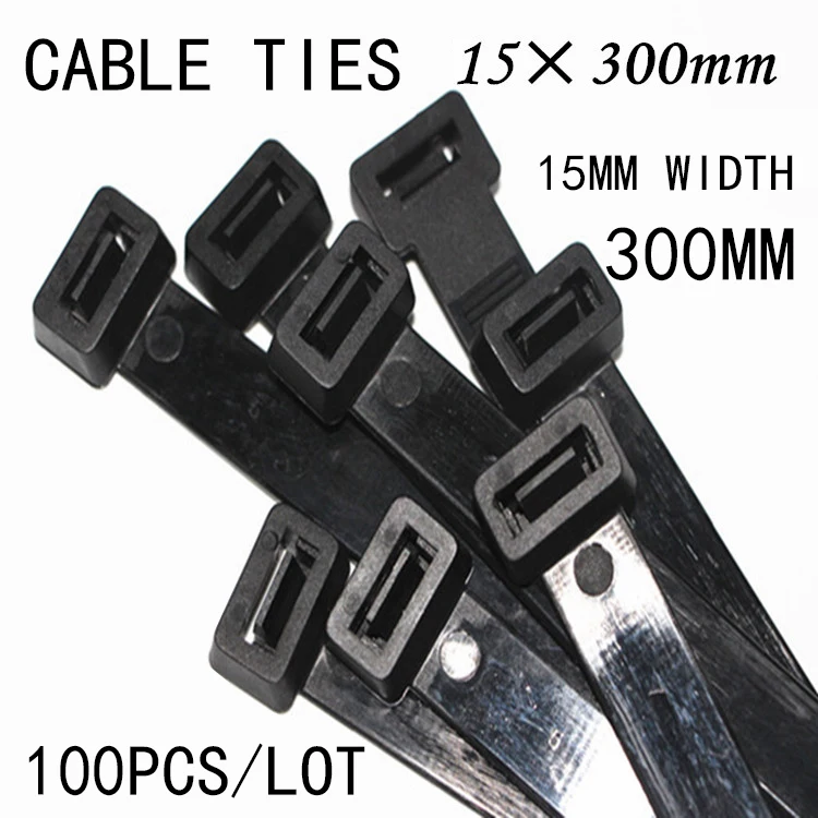 

Black/White Plastic Nylon Wire Tie Bring 15*300mm Label Clasp Bring Fixed Wraps Network Cable Cord Wire 100pcs/lot