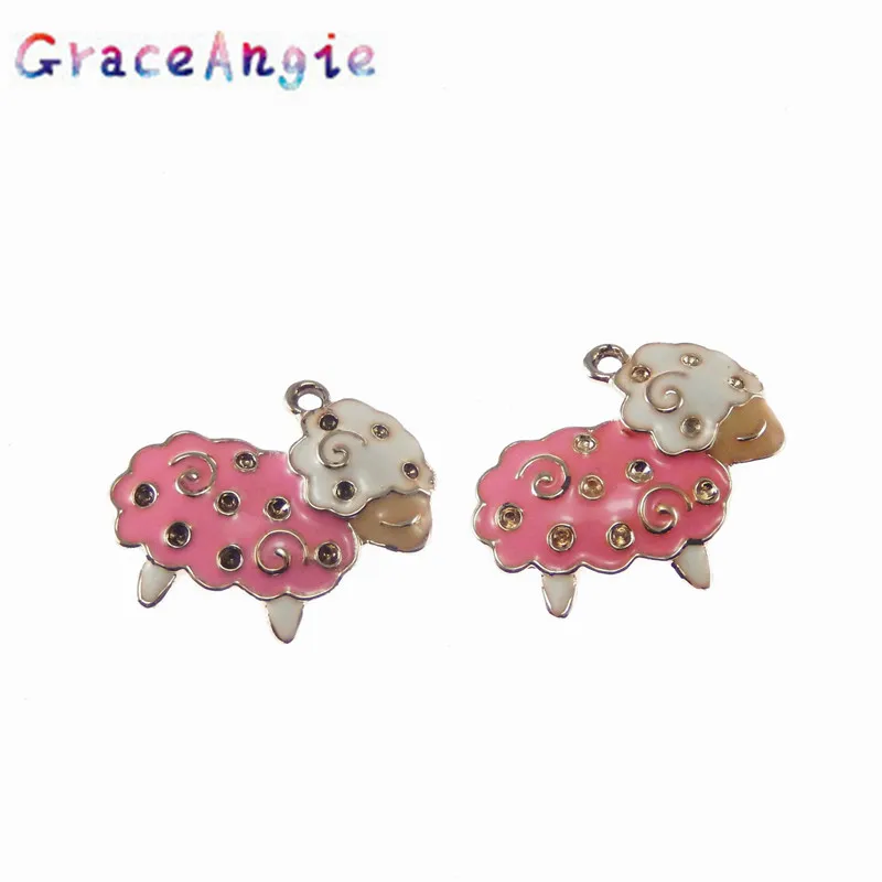 GraceAngie Zinc Alloy 5pcs/pack Zinc Alloy Drop Oil Pendant Necklace Jewelry Accessories Pink/Brown Sheep Cute Little Girl