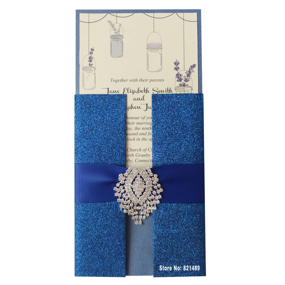Royal Blue Wedding Invitation, Shimmer Invitation Card, Blue Invitation for Wedding - Pack of 30 image 4