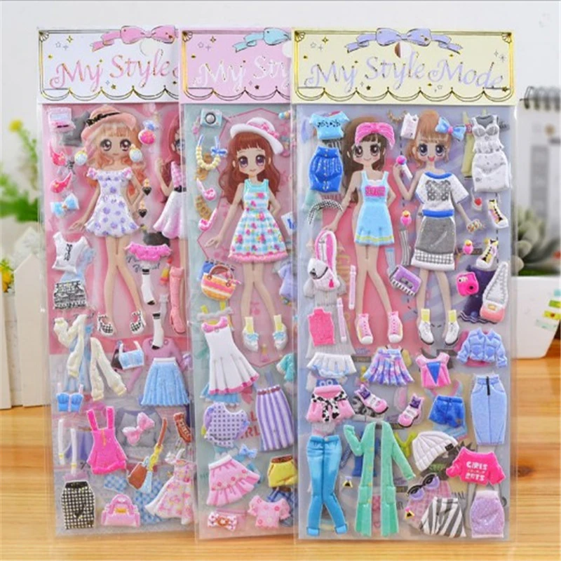 30sheets Stickers Lovely Girls 3D kawaii sticker Laptop Dress up Girl Changing Clothes stickers kids toys pegatinas girl gifts