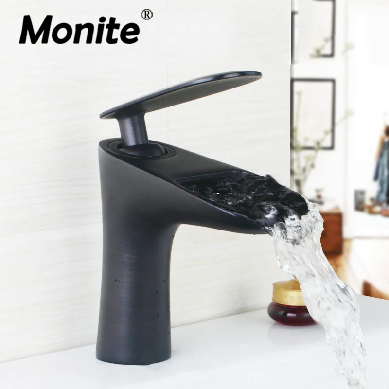 

Monite Black ORB Bathroom Faucet Mixer Tap Bath Sink Tap Brass Tap Deck Mounted Basin Mixer Waterfall Faucet