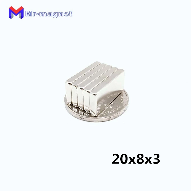 100pcs high quality 20x8x3mm Super strong neo neodymium magnet 20x8x3, NdFeB magnet 20*8*3mm, 20mm x 8mm x 3mm magnets 20*8*3