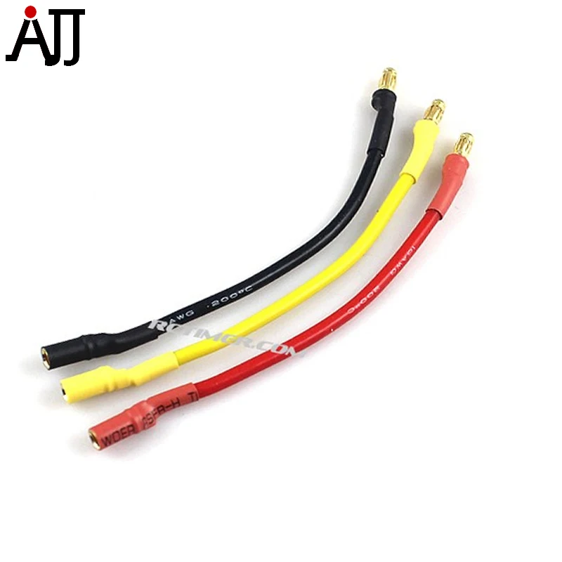 3pcs/bag 3.5mm 16Awg Gold Banana Bullet Brushless Motor Extension Lead Cable Wire 80mm Male Female AS0091