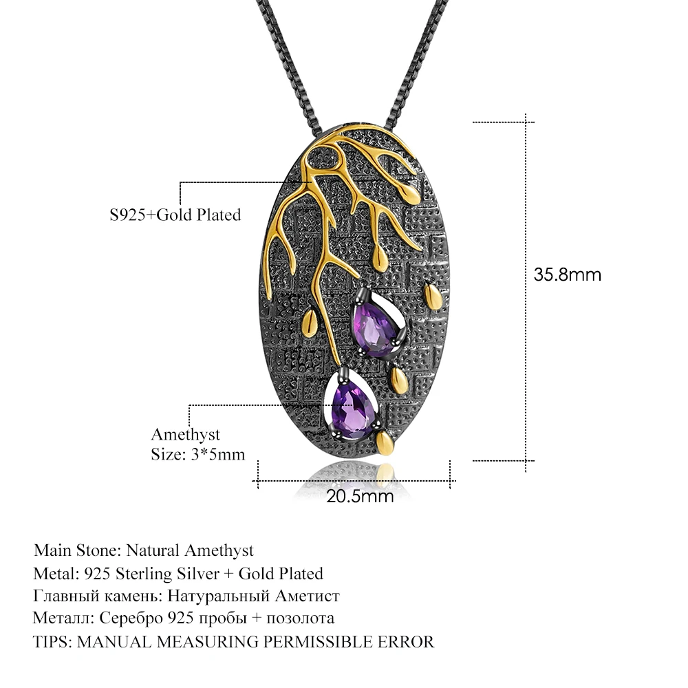 GEM\'S BALLET 925 Sterling Silver Original Handmade Petal Floral Pendant Necklace 0.39Ct Natural Amethyst Fine Jewelry for Women