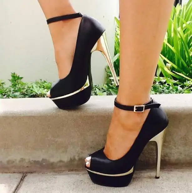 

Big Size 47 Woman Cheap High Quality Sexy Night Club Black Peep Toe Platform Buckle Strap Stiletto Heels Party Sandals Shoes