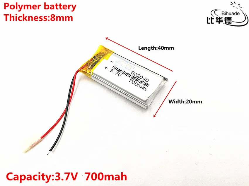 5pcs/lot Good Qulity 3.7V,700mAH,802040 Polymer lithium ion / Li-ion battery for TOY,POWER BANK,GPS,mp3,mp4