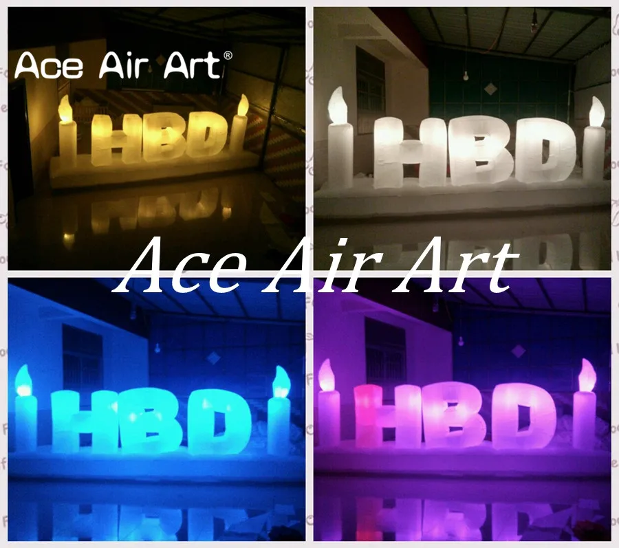 Modello di lettera gonfiabile a LED riutilizzabile con parole HBD con display dell'alfabeto a luce colorata per feste di compleanno o torte