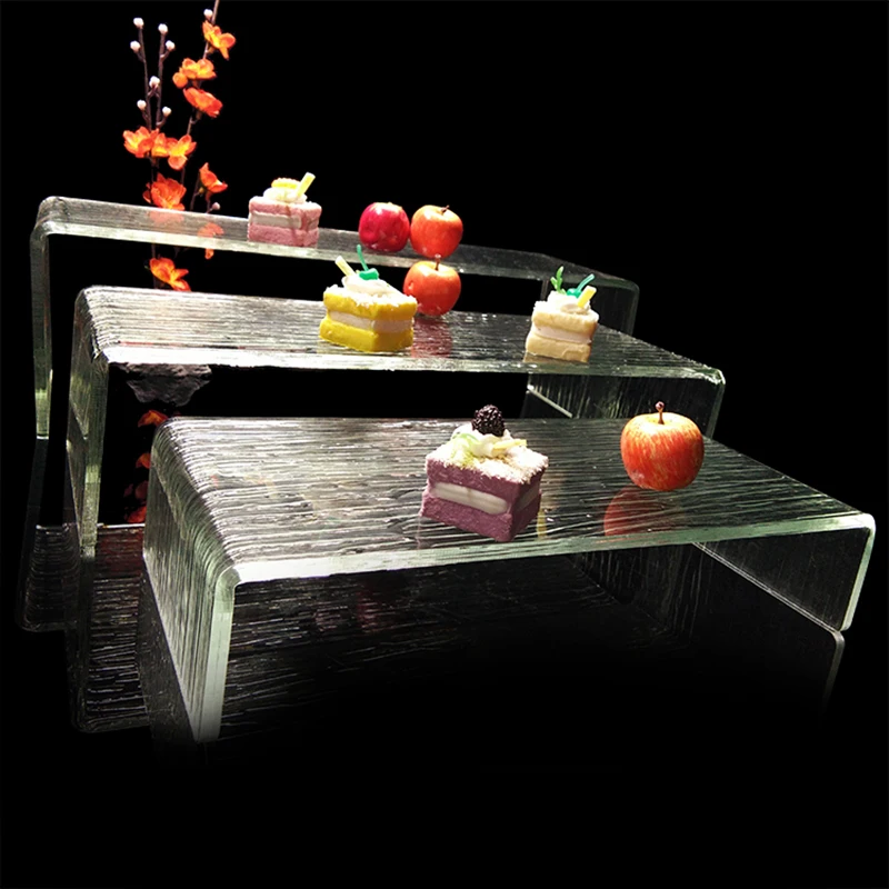 Estante acrílico transparente para exhibición de pasteles, soporte para sushi, juego de vajilla para restaurante, bandeja para Sashimi, plato de comida, 3 tamaños diferentes