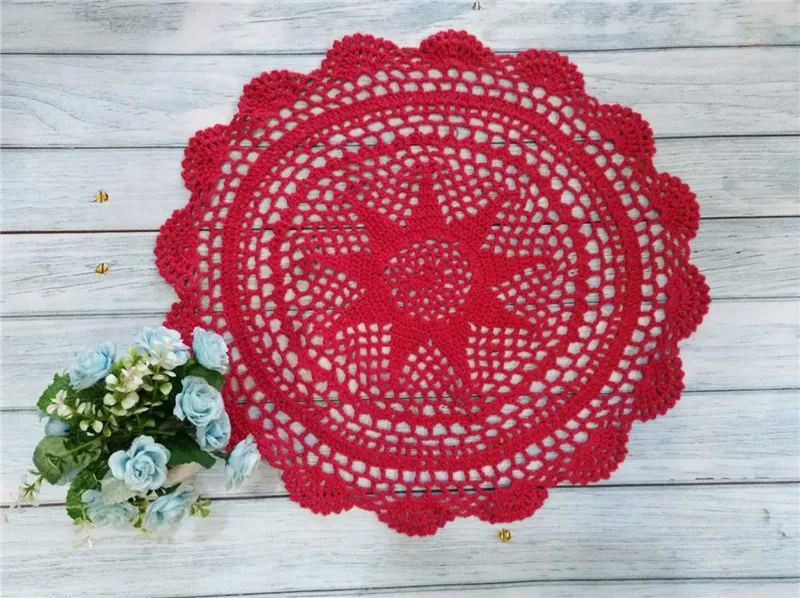 40CM Round Cotton Placemat Crochet Flowers Lace Doily Dining Table Mat Tableware Pad Christmas Drink Tea Coasters Set Kitchen