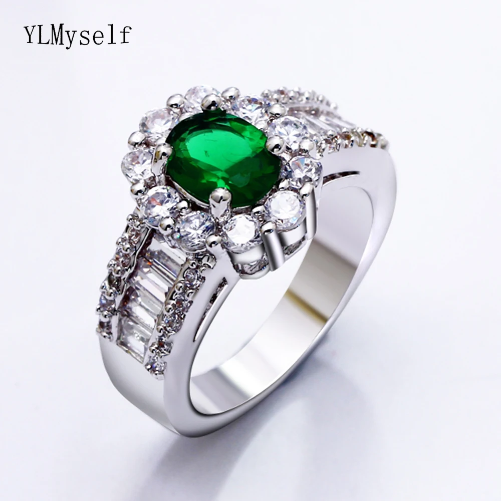 

New Blue Green Oval stone ring shiny crystal trendy jewelry female rings fine ending jewellery