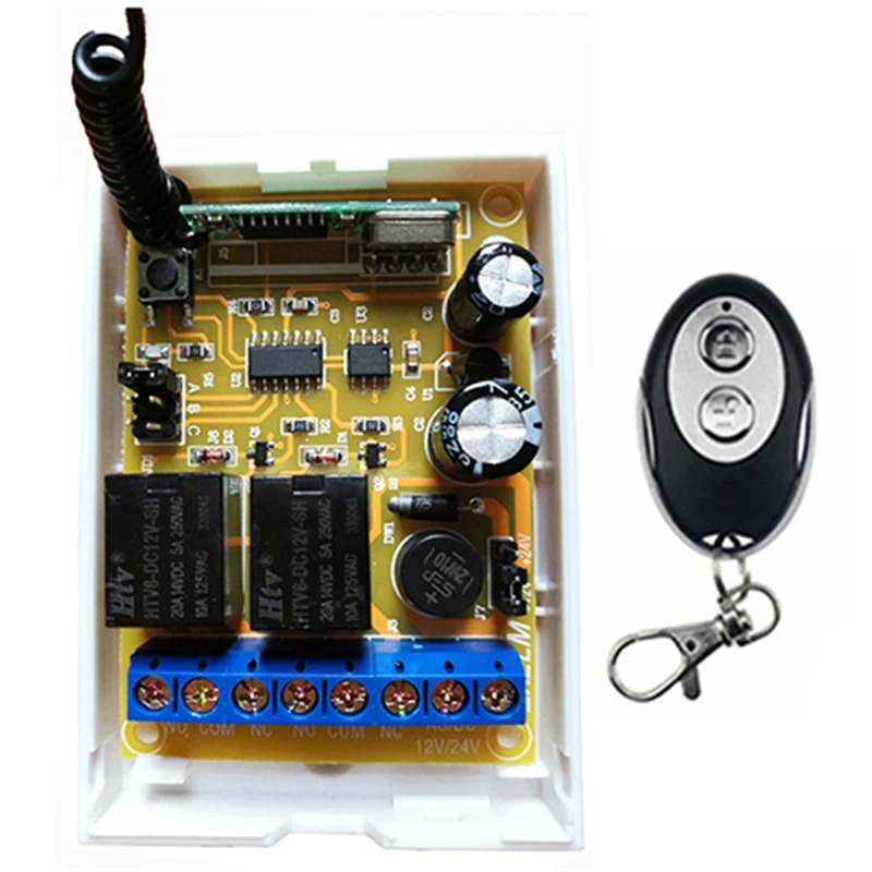 Sistema de interruptor de controle remoto sem fio, 12v, dc24v, 2 canais, transmissores de forma elipse, código de aprendizagem, janela, porta de garagem